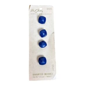 Vtg Le Chic 556 Navy Blue Square Gemstone Buttons Set of 4 Washable 5/16 inch